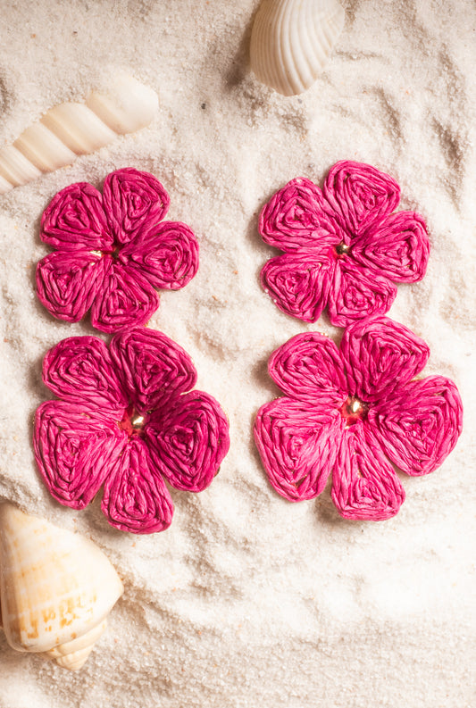 "Double Pink Flowers" Earrings