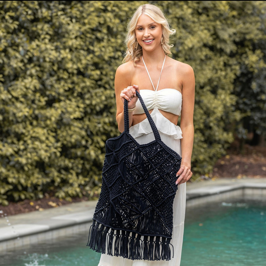 “Midnight Sail” Woven Shoulder Handbag